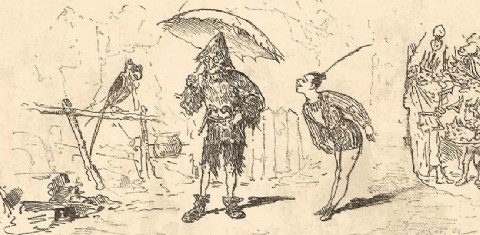 Abb.: Jacques Offenbach als Robinson in einer Karikatur von Bertall, 1867 (Sammlung Jean-Christophe Keck)