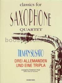 Three Allemanden and a Tripla - 4 saxophones (SATBar/ AATBar) & percussion ad lib (score & parts)