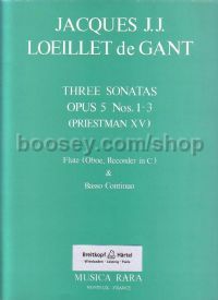 6 Sonatas Op. 5 (Priestman XV), Nos. 1-3 - flute & basso continuo