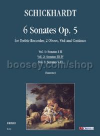 6 Sonates Op. 5 for Treble Recorder, 2 Oboes, Viol & Continuo - Vol. 2 (score & parts)