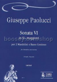 Sonata VI in Bb Major for 2 Mandolins & Continuo (score & parts)